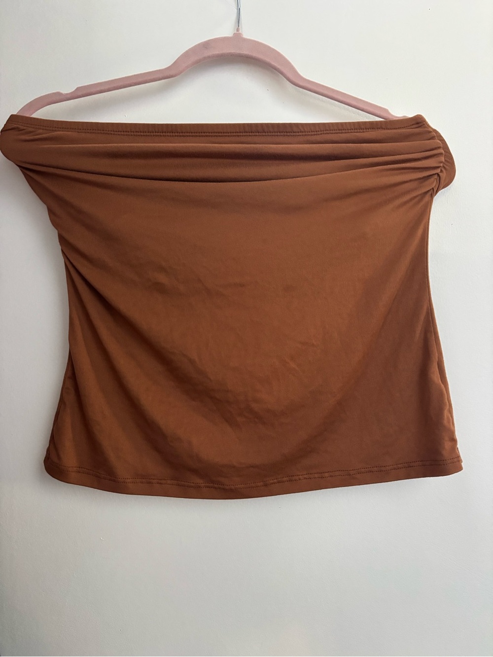 Off-Shoulder Crop Top in Chestnut Brown